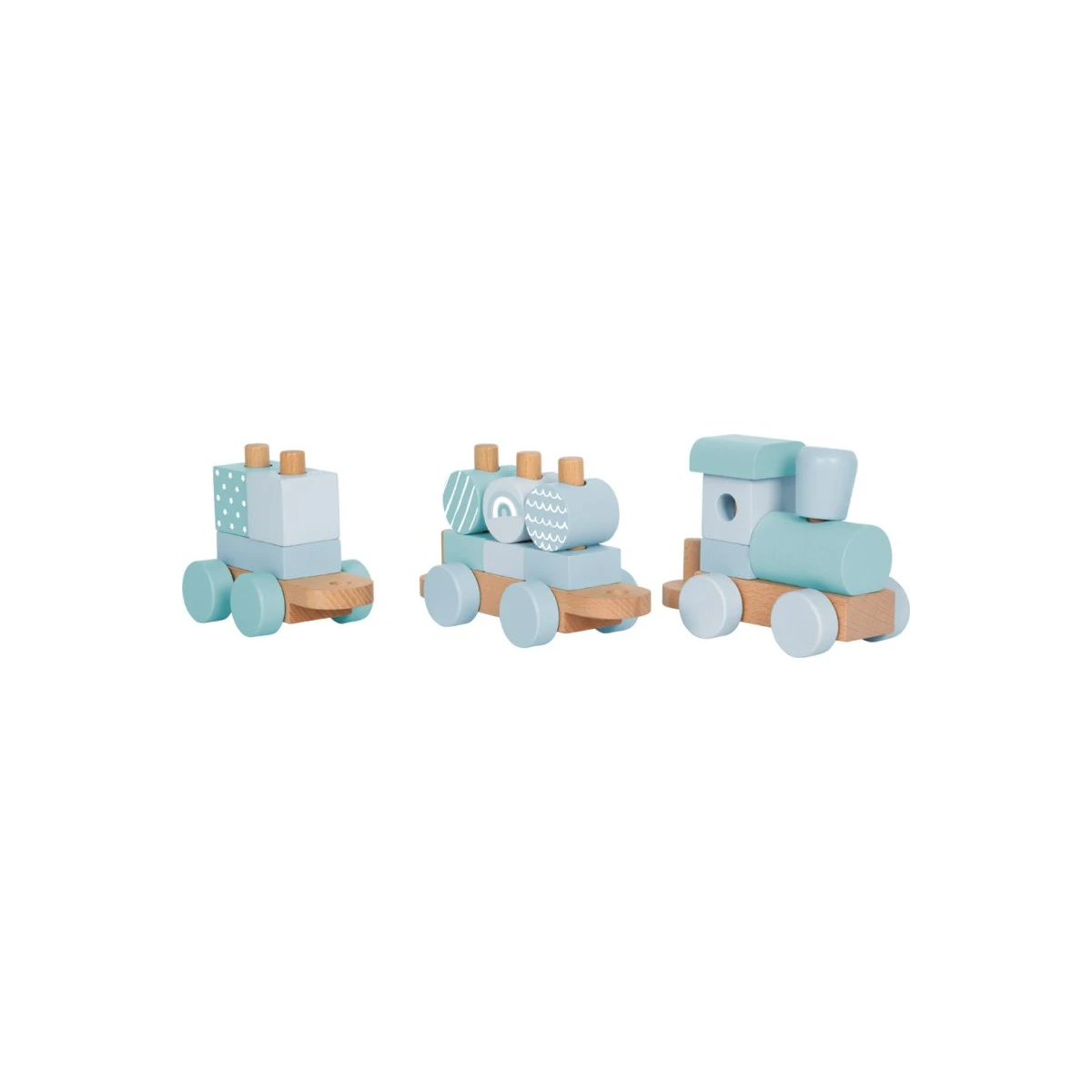 SMALL FOOT Pociąg drewniany niebieski sorter kształtów i klocki do układania | Pan Piksel