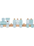 SMALL FOOT Pociąg drewniany niebieski sorter kształtów i klocki do układania | Pan Piksel