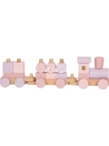 SMALL FOOT Pociąg drewniany różowy sorter kształtów i klocki do układania | Pan Piksel