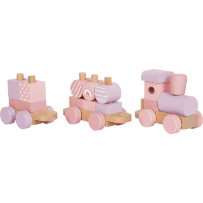 SMALL FOOT Pociąg drewniany różowy sorter kształtów i klocki do układania | Pan Piksel