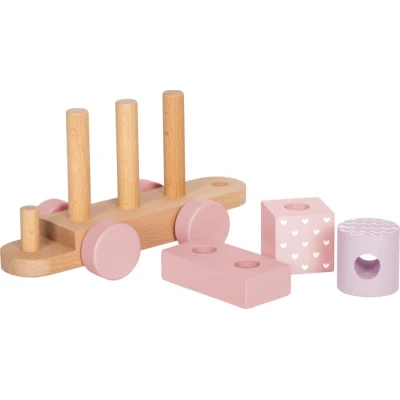 SMALL FOOT Pociąg drewniany różowy sorter kształtów i klocki do układania | Pan Piksel
