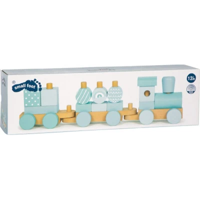 SMALL FOOT Pociąg drewniany niebieski sorter kształtów i klocki do układania | Pan Piksel