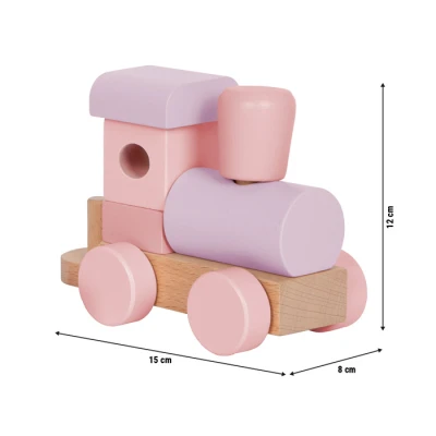 SMALL FOOT Pociąg drewniany różowy sorter kształtów i klocki do układania | Pan Piksel