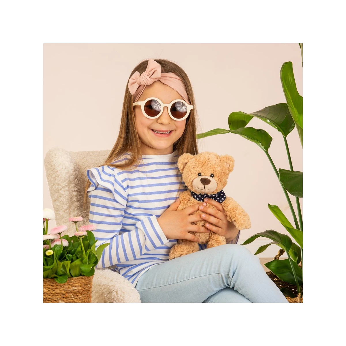 TEDDY HERMANN Maskotka miś pluszowy 30 cm z bandaną w gwiazdki beżowy | Pan Piksel