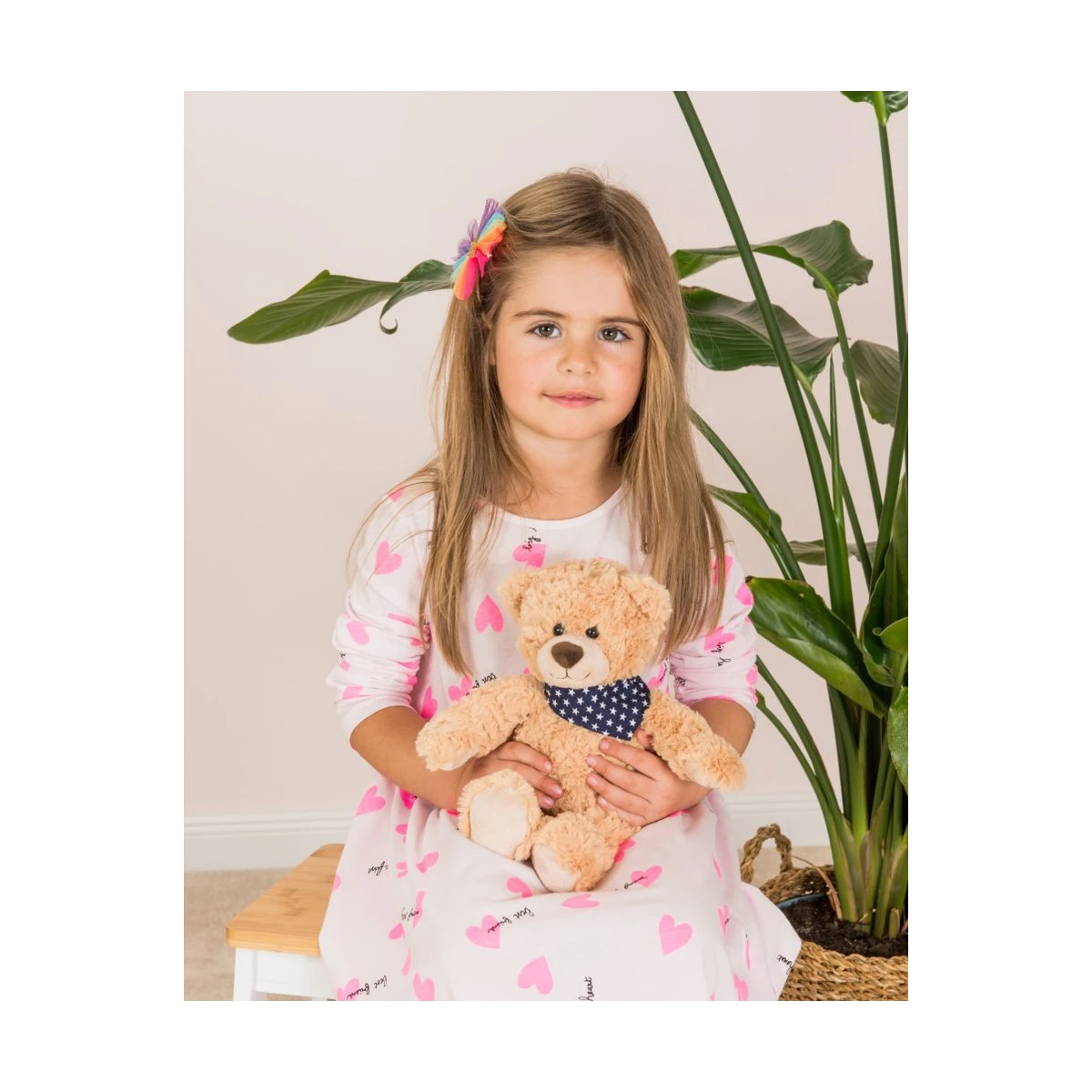 TEDDY HERMANN Maskotka miś pluszowy 30 cm z bandaną w gwiazdki beżowy | Pan Piksel