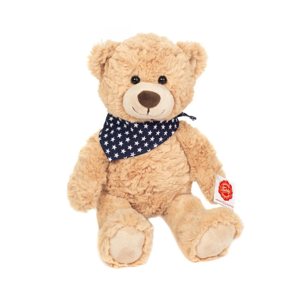TEDDY HERMANN Maskotka miś pluszowy 30 cm z bandaną w gwiazdki beżowy | Pan Piksel