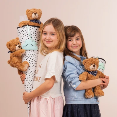 TEDDY HERMANN Maskotka miś pluszowy 30 cm z bandaną w gwiazdki beżowy | Pan Piksel