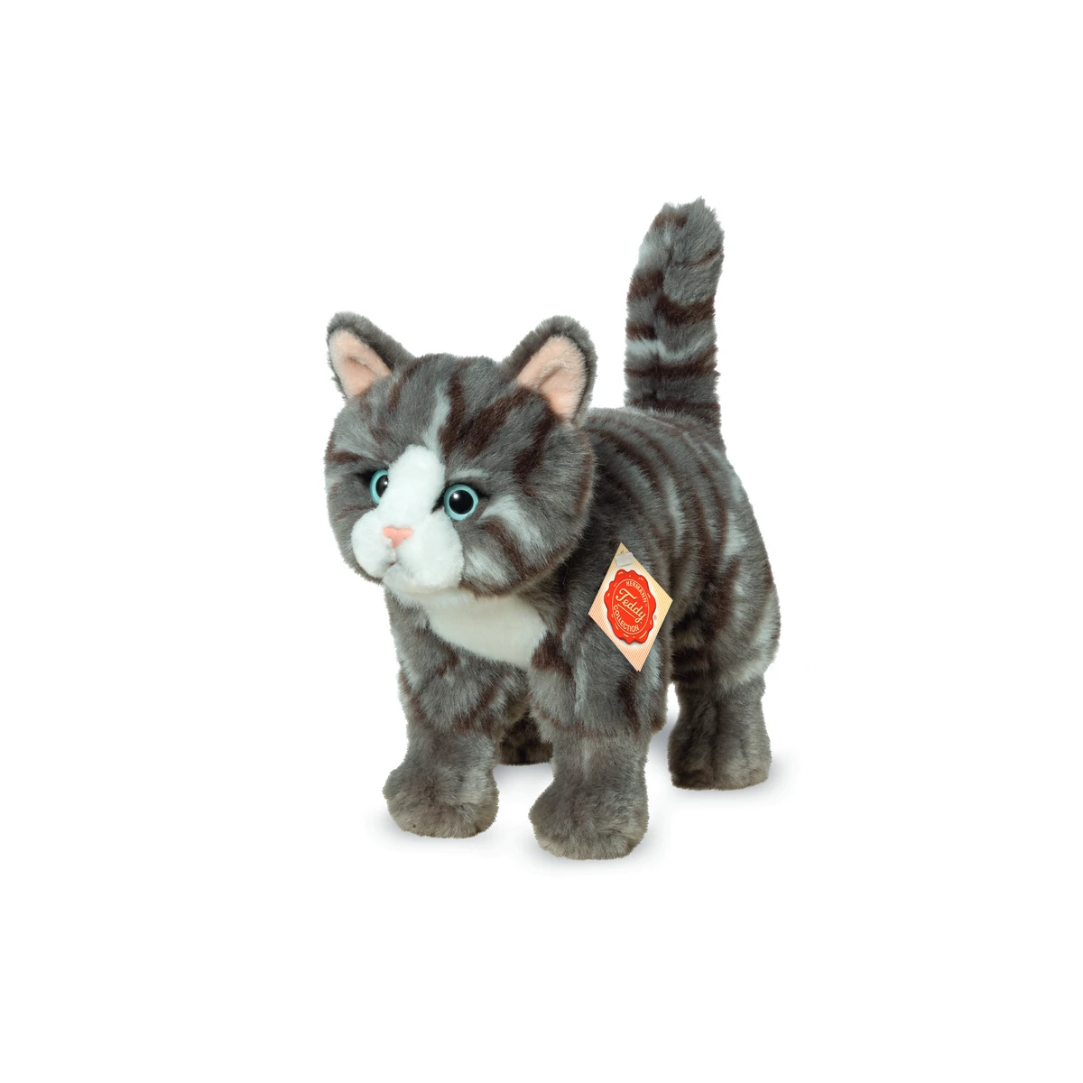 TEDDY HERMANN Kot Szary Pręgowany stojący 20 cm maskotka dla dzieci | Pan Piksel
