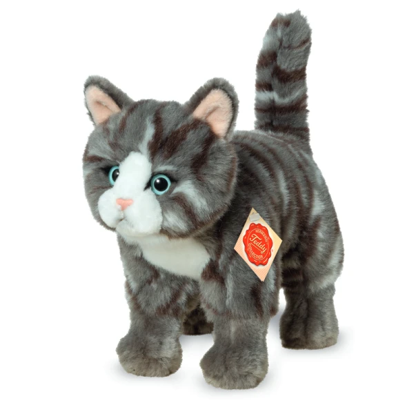 TEDDY HERMANN Kot Szary Pręgowany stojący 20 cm maskotka dla dzieci | Pan Piksel