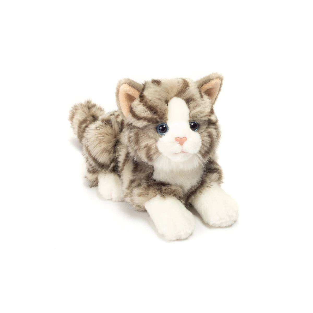 TEDDY HERMANN Kot Szary Pręgowany Leżący 20 cm maskotka dla dzieci | Pan Piksel