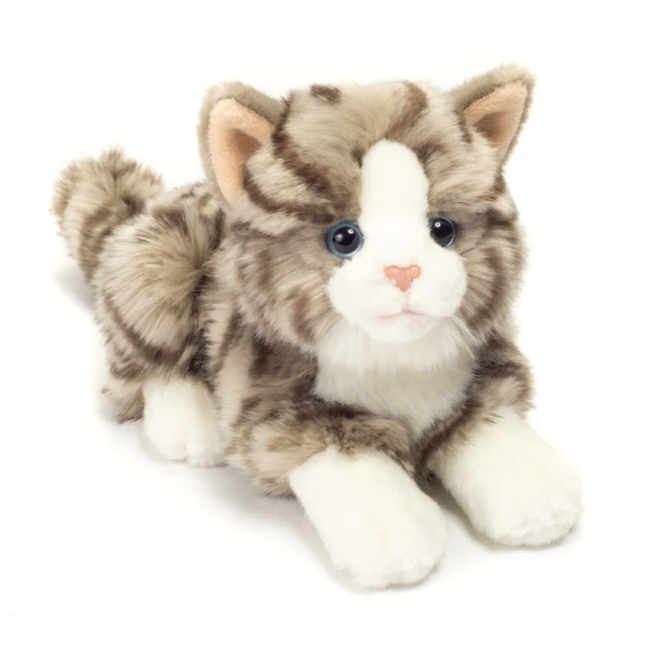 TEDDY HERMANN Kot Szary Pręgowany Leżący 20 cm maskotka dla dzieci | Pan Piksel
