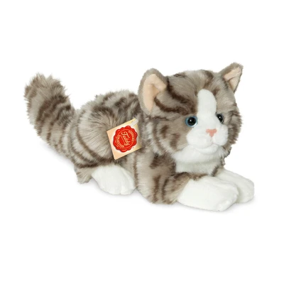 TEDDY HERMANN Kot Szary Pręgowany Leżący 20 cm maskotka dla dzieci | Pan Piksel