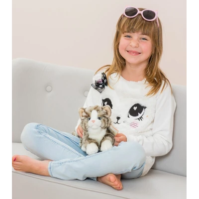 TEDDY HERMANN Kot Szary Pręgowany Leżący 20 cm maskotka dla dzieci | Pan Piksel