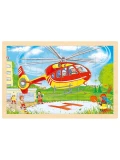 GOKI Dwustronne puzzle drewniane dla dzieci helikopter/straż pożarna | Pan Piksel