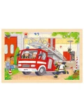 GOKI Dwustronne puzzle drewniane dla dzieci helikopter/straż pożarna | Pan Piksel