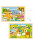 GOKI Dwustronne puzzle drewniane dla dzieci zoo/farma | Pan Piksel