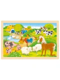 GOKI Dwustronne puzzle drewniane dla dzieci zoo/farma | Pan Piksel