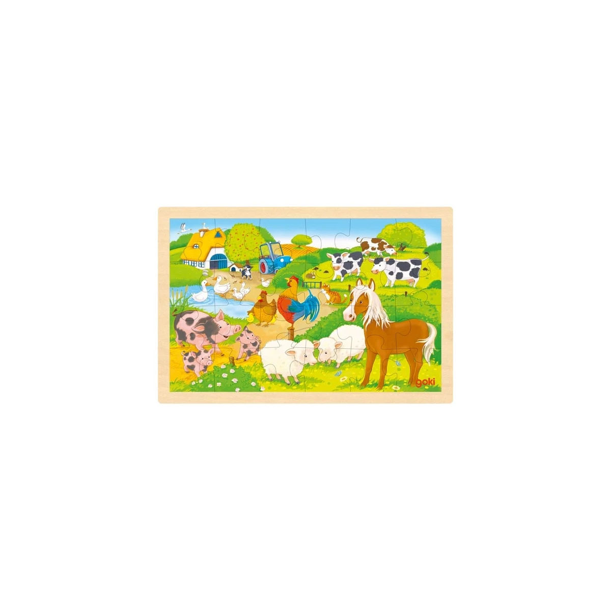 GOKI Dwustronne puzzle drewniane dla dzieci zoo/farma | Pan Piksel