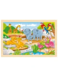 GOKI Dwustronne puzzle drewniane dla dzieci zoo/farma | Pan Piksel