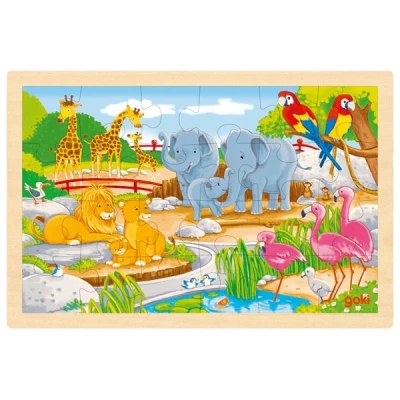 GOKI Dwustronne puzzle drewniane dla dzieci zoo/farma | Pan Piksel