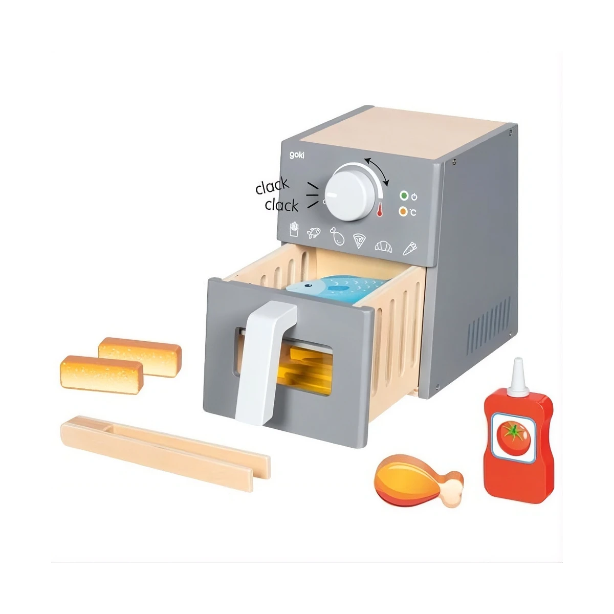 GOKI Drewniany Airfryer z akcesoriami do zabawy | Pan Piksel