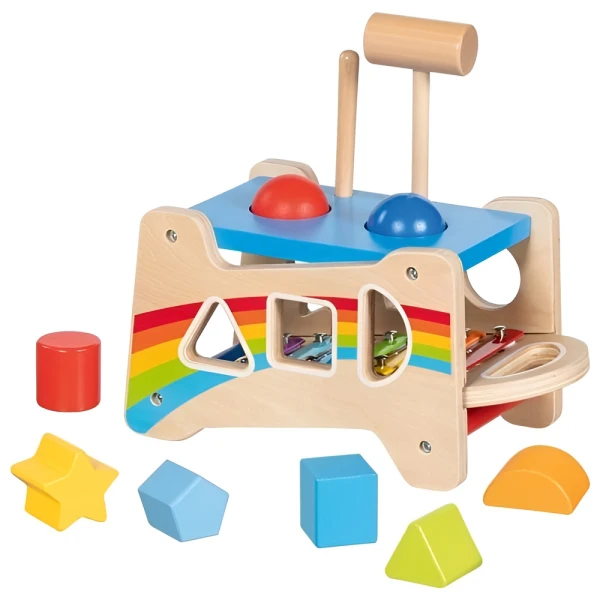GOKI Multifunkcyjna drewniana zabawka 3w1 ksylofon przybijanka sorter | Pan Piksel