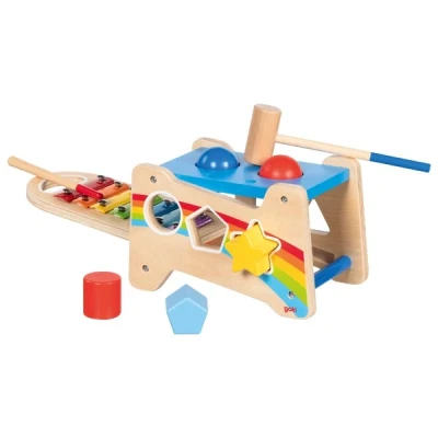 GOKI Multifunkcyjna drewniana zabawka 3w1 ksylofon przybijanka sorter | Pan Piksel