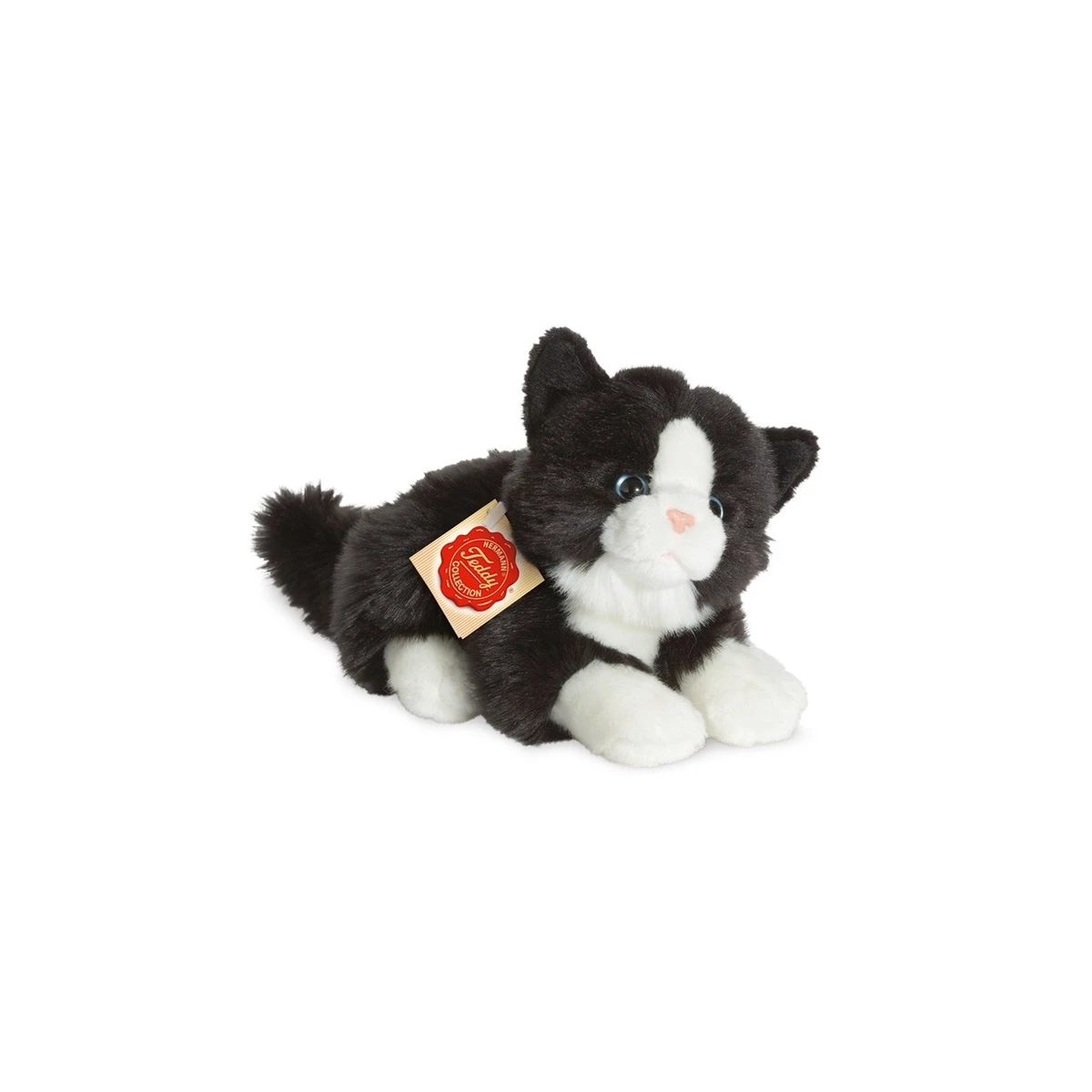 TEDDY HERMANN Kot Czarno-biały wiotki 30 cm maskotka dla dzieci | Pan Piksel