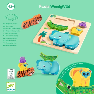DJECO Drewniane puzzle DZIKIE ZWIERZĄTKA | Pan Piksel