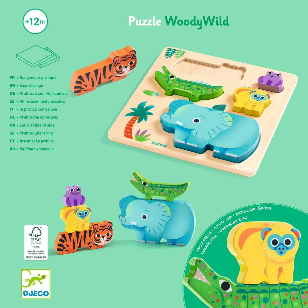 DJECO Drewniane puzzle DZIKIE ZWIERZĄTKA | Pan Piksel