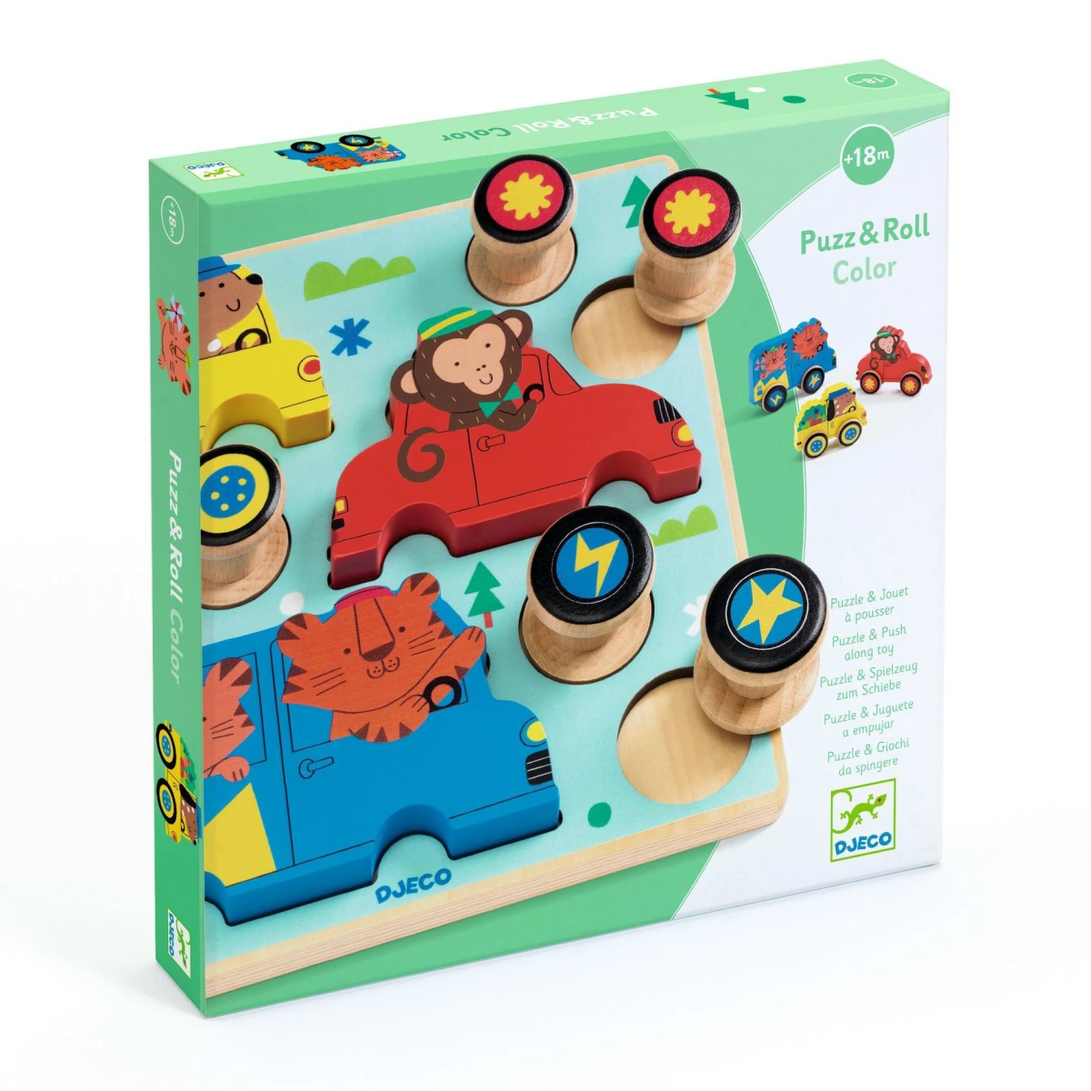 DJECO Układanka drewniana 2 w1 PUZZ & ROLL COLOR | Pan Piksel