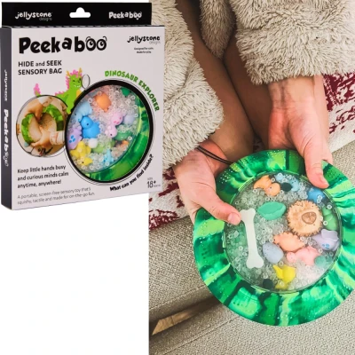 JELLYSTONE DESIGNS Jellystone Sensoryczny dysk z figurkami A-Ku-Ku! Peekaboo motyw Dinozaur | Pan Piksel