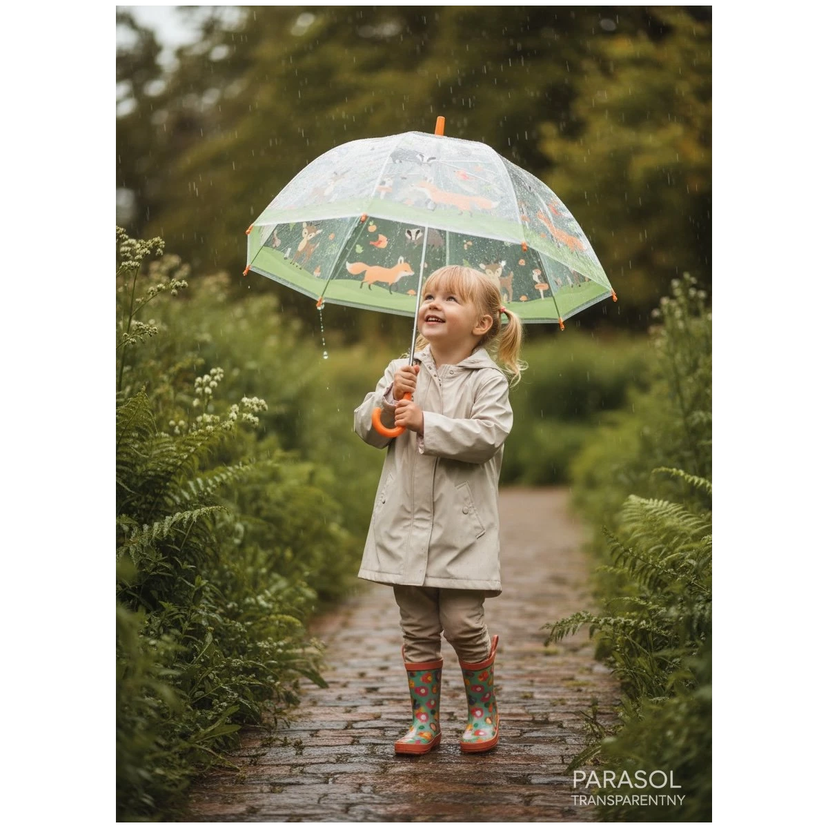 ESSCHERT DESIGN Przezroczysty parasol dziecięcy – Leśne Zwierzęta 3+ | Pan Piksel
