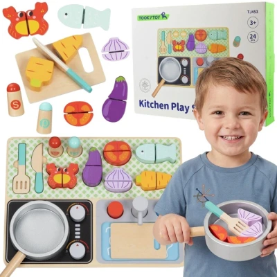 TOOKY TOY Drewniana Kuchnia z Akcesoriami - Zestaw Małego Kucharza | Pan Piksel