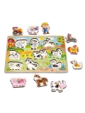 WOOPIE GREEN Drewniane Puzzle Montessori Farma z Pinezkami Do Dopasowania | Pan Piksel