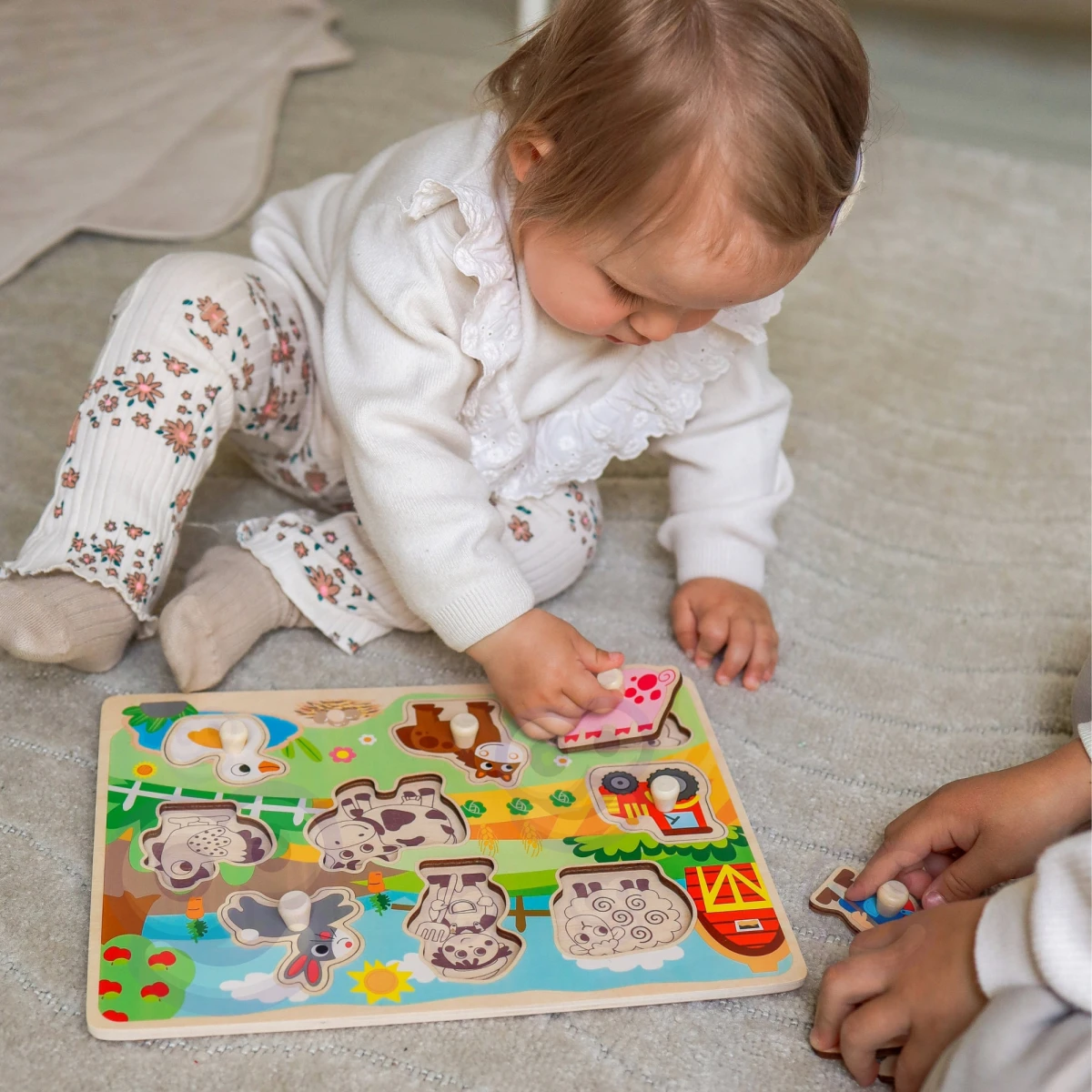 WOOPIE GREEN Drewniane Puzzle Montessori Farma z Pinezkami Do Dopasowania | Pan Piksel
