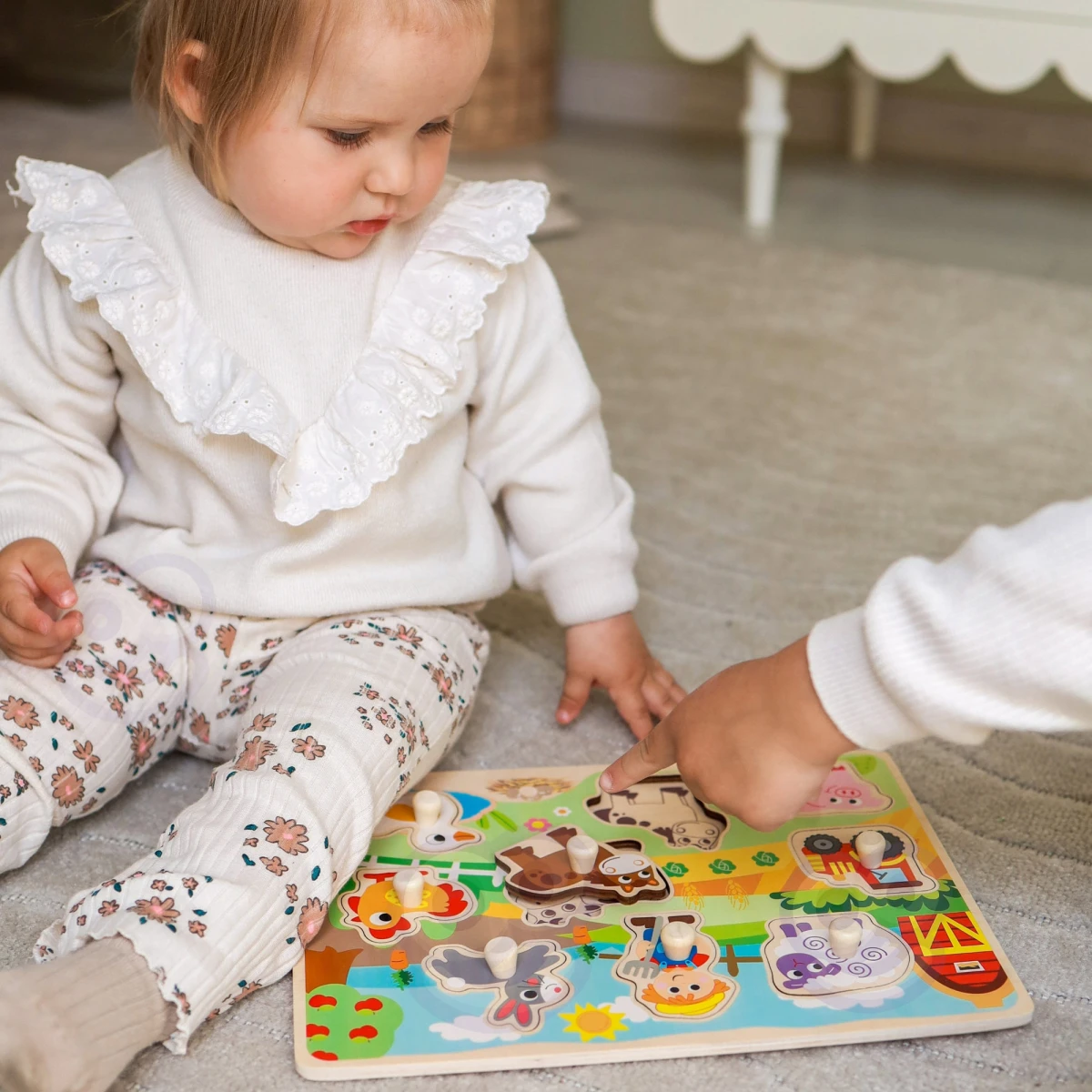 WOOPIE GREEN Drewniane Puzzle Montessori Farma z Pinezkami Do Dopasowania | Pan Piksel