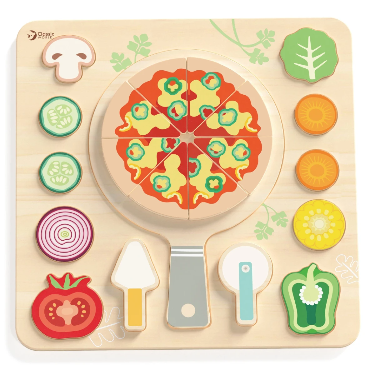 CLASSIC WORLD Drewniana Pizza do Krojenia Układanka Warzywa 22 el. | Pan Piksel