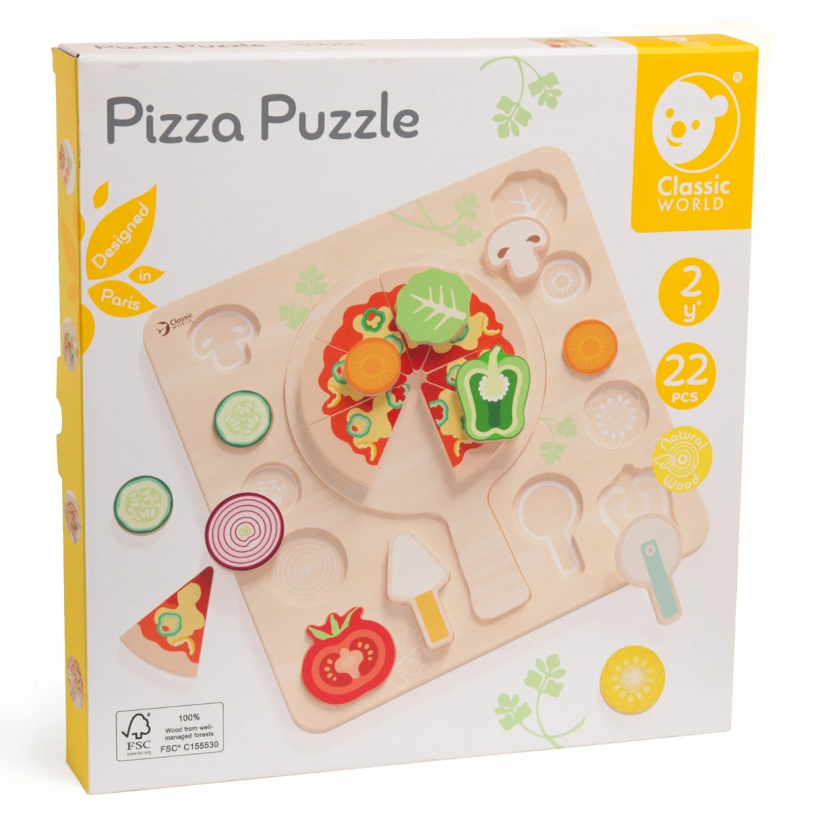 CLASSIC WORLD Drewniana Pizza do Krojenia Układanka Warzywa 22 el. | Pan Piksel