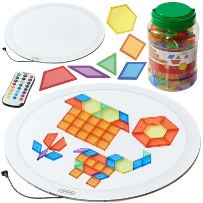 MASTERKIDZ Okrągły Panel Świetlny LED Kolorowy +  Klocki Montessori Mozaika 140 el. | Pan Piksel