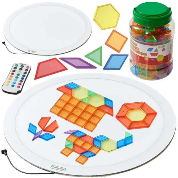MASTERKIDZ Okrągły Panel Świetlny LED Kolorowy +  Klocki Montessori Mozaika 140 el. | Pan Piksel