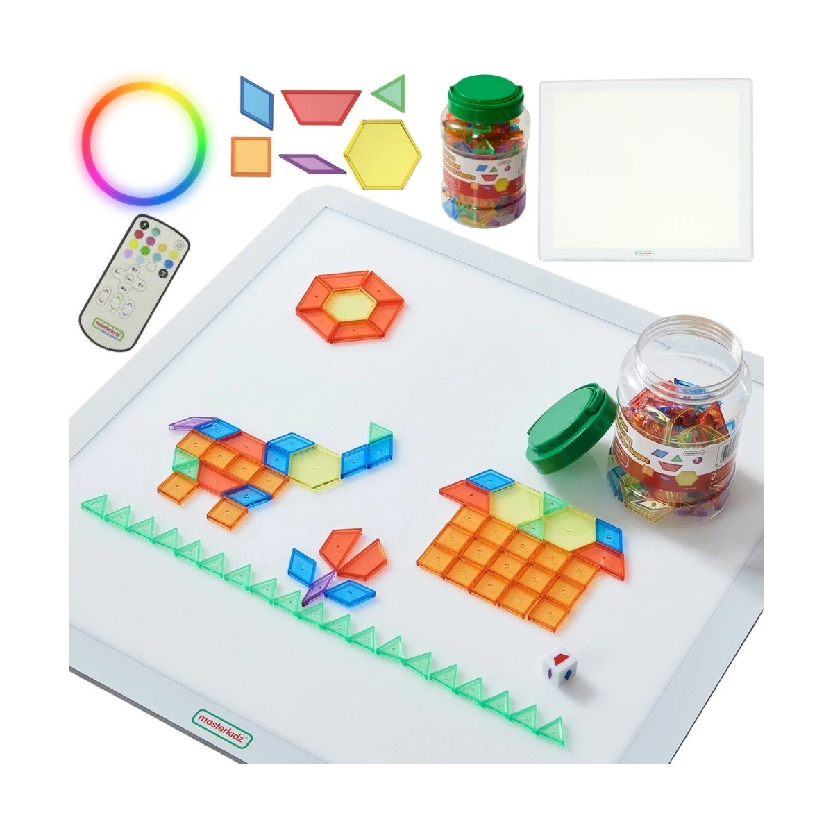 MASTERKIDZ Kwadratowy Panel Świetlny LED Kolorowy + Klocki Montessori Mozaika 140 el. | Pan Piksel