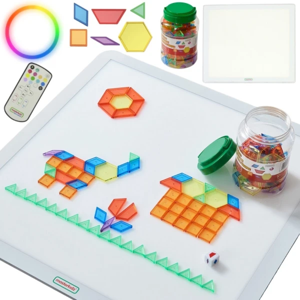 MASTERKIDZ Kwadratowy Panel Świetlny LED Kolorowy + Klocki Montessori Mozaika 140 el. | Pan Piksel
