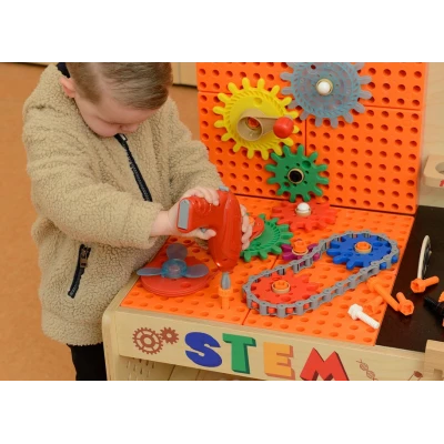 MASTERKIDZ Drewniany Warsztat XXL Montessori STEM z Narzędziami + Akcesoria | Pan Piksel
