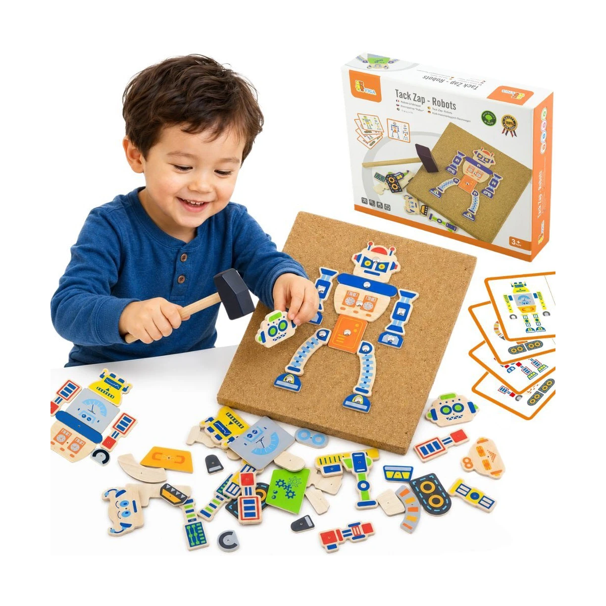 VIGA Drewniana Przybijanka Roboty 45 elementów Montessori | Pan Piksel