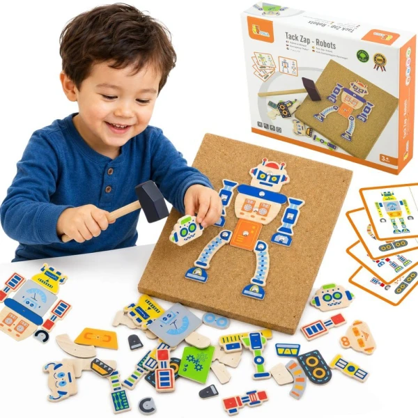 VIGA Drewniana Przybijanka Roboty 45 elementów Montessori | Pan Piksel