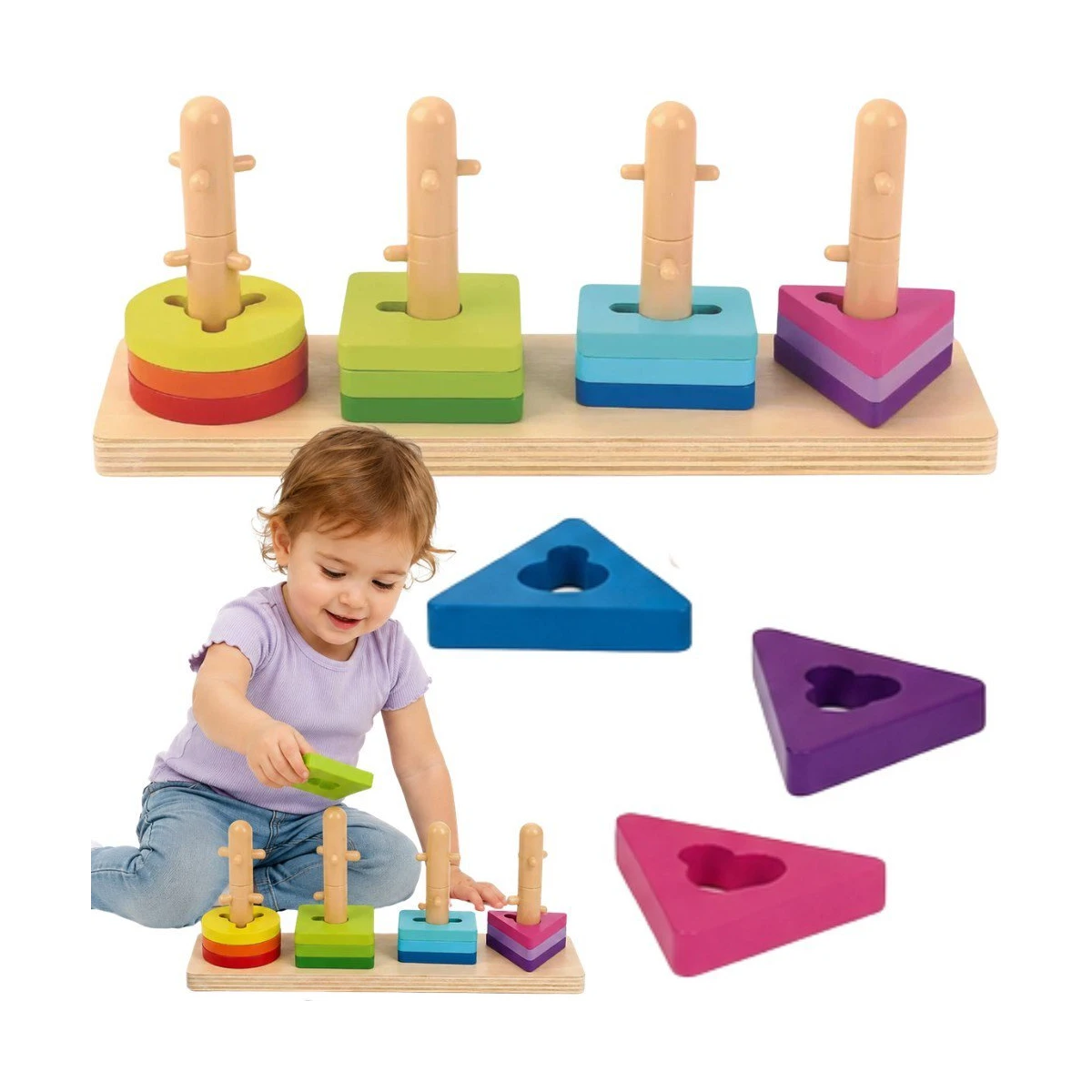 TOOKY TOY Sorter Kształtów z Kolorowymi Blokami Montessori | Pan Piksel