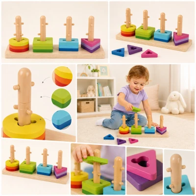 TOOKY TOY Sorter Kształtów z Kolorowymi Blokami Montessori | Pan Piksel