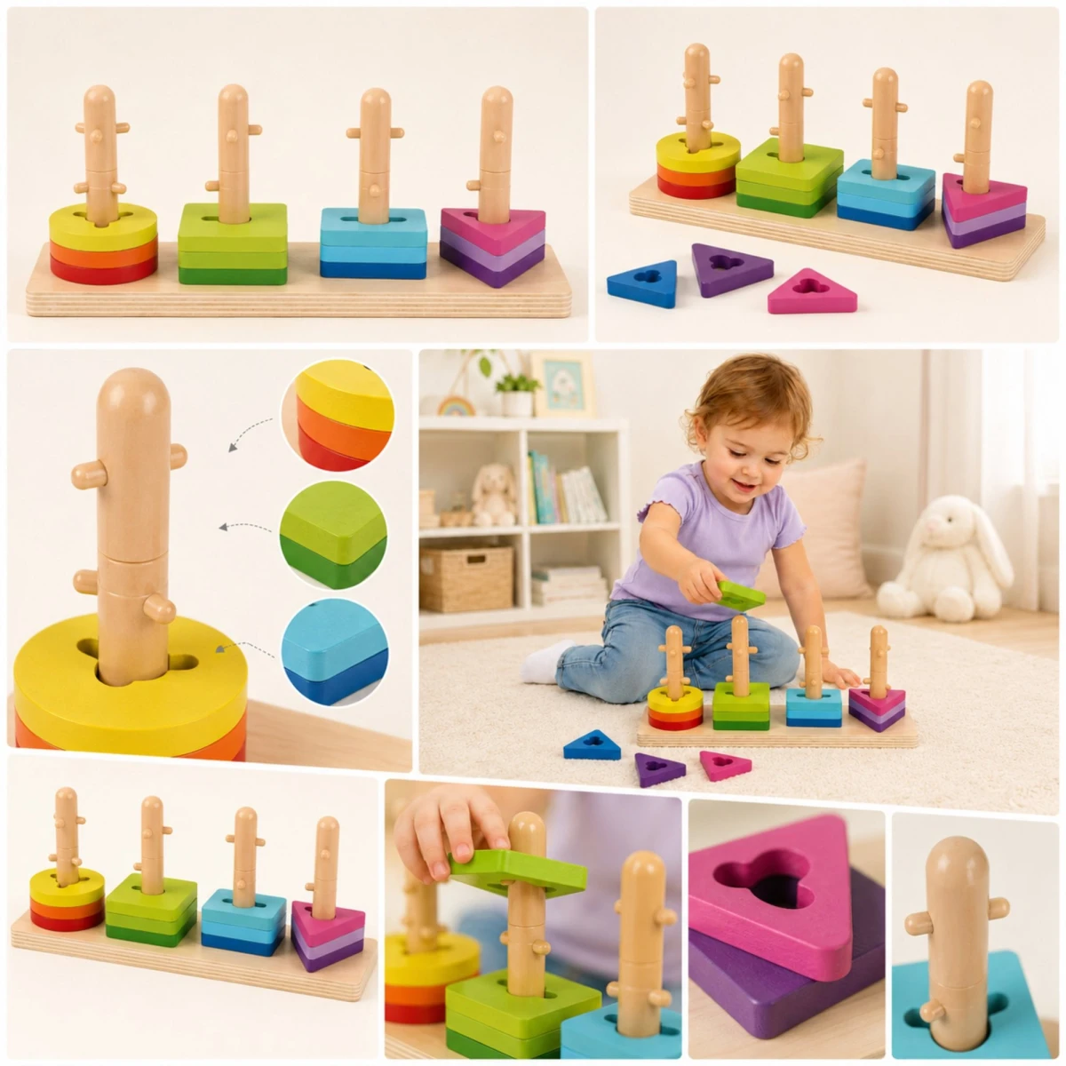 TOOKY TOY Sorter Kształtów z Kolorowymi Blokami Montessori | Pan Piksel