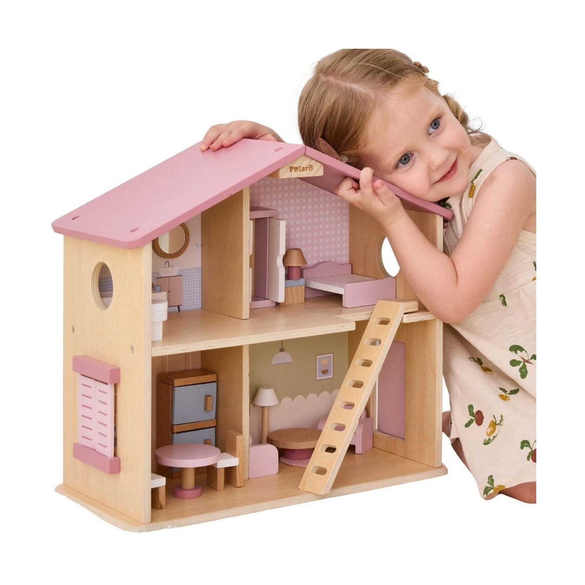 VIGA TOYS VIGA PolarB Duży Drewniany Domek dla Lalek 17 el. | Pan Piksel